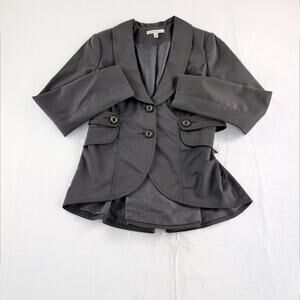 CABI Fitted Peplum Lapel Trench Jacket OfficeSiren Charcoal Women's Size6 Belted